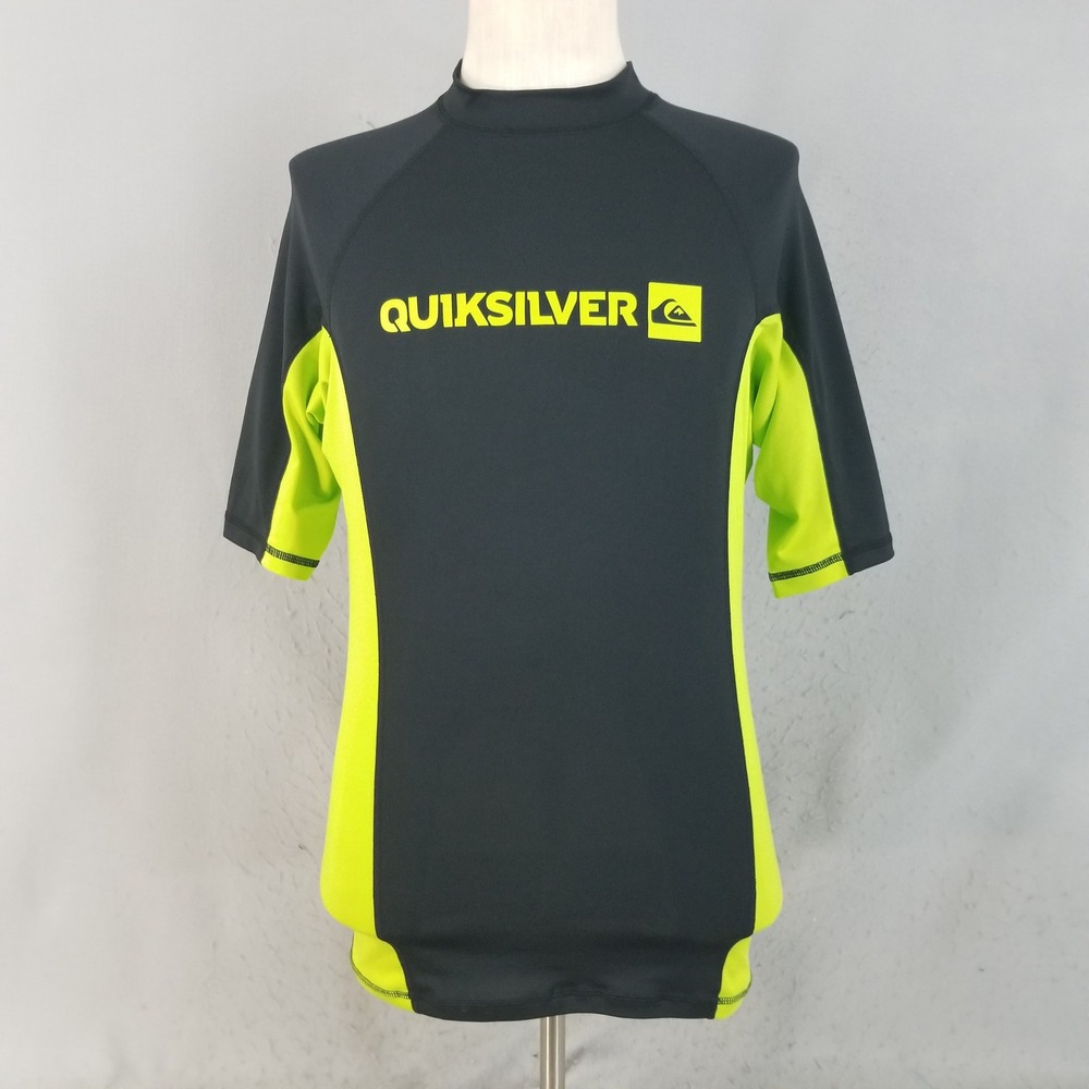 Quiksilver Rash Guard Mens XL Black Lime Green AQYWR00036 Short Sleeve Surf Top